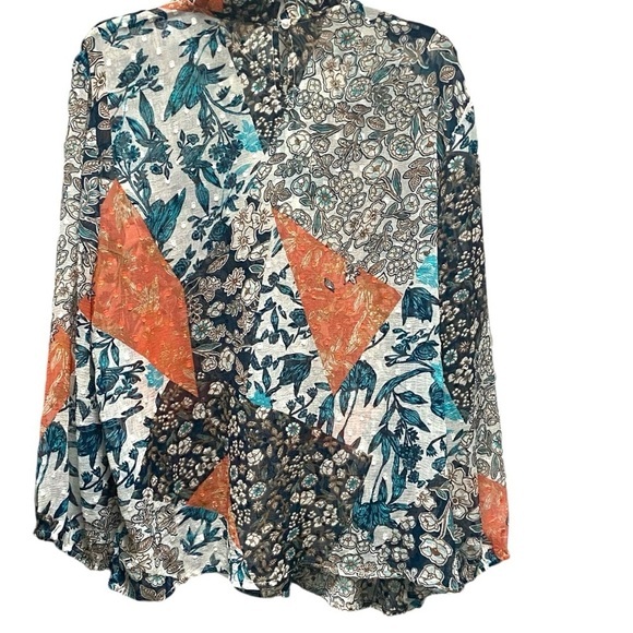 World Market Mixed Media Boho Flared Hem Long Sleeve Top - Picture 2 of 5